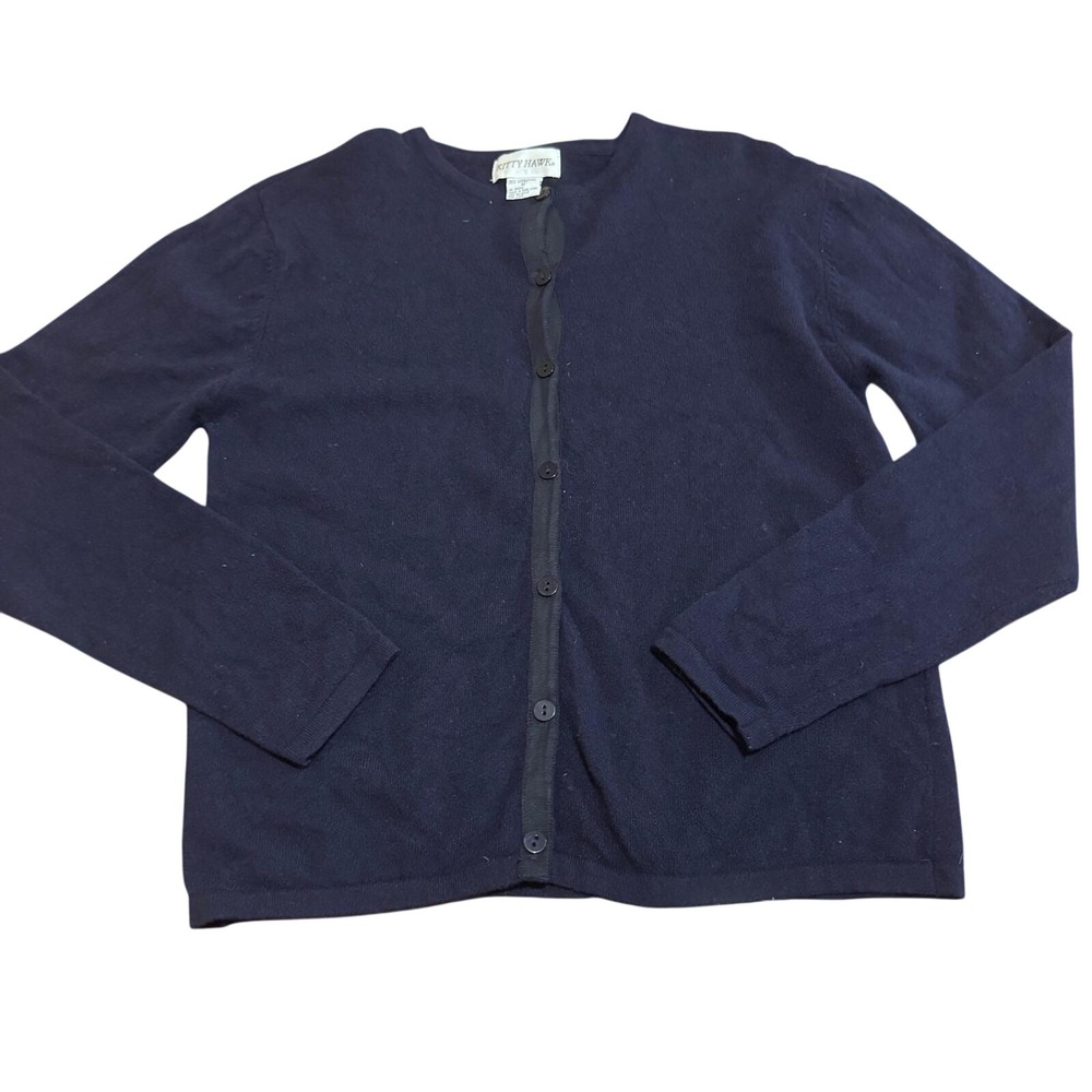 Vintage Kitty Hawk Navy Blue Lambswool Blend Button Front Cardigan M Classic